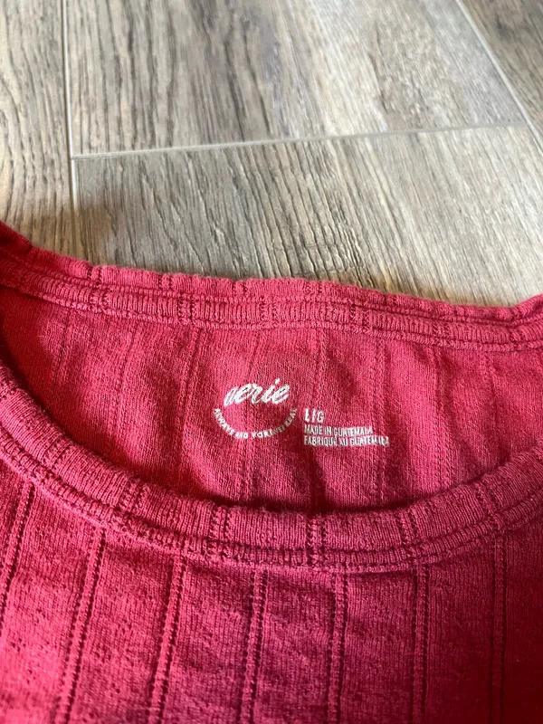 Aerie Off-Duty Pointelle Ribbed Shirt in Red - Image 6