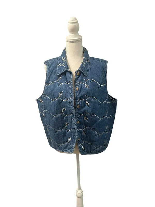 River Ridge Trading Co. Vintage Quilted Denim Embroidered Vest XL Hong Kong - Image 2