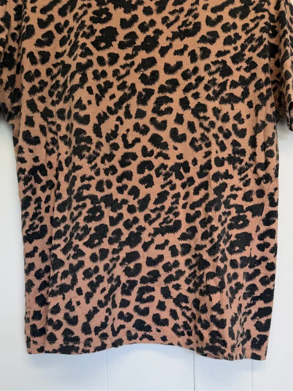 AERIE Oversized Leopard Print Short Sleeve Tee Tan Black XXS - Image 3