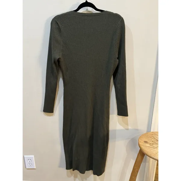 L'Agence Maci Button Duster Cardigan Ribbed Sweater Dress in ivy green Size XL - Image 3