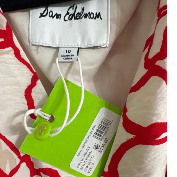 Sam‎ Edelman Petal Sketch V-Neck Maxi Dress Red White Floral Ruffle Size 10 NEW - Image 3