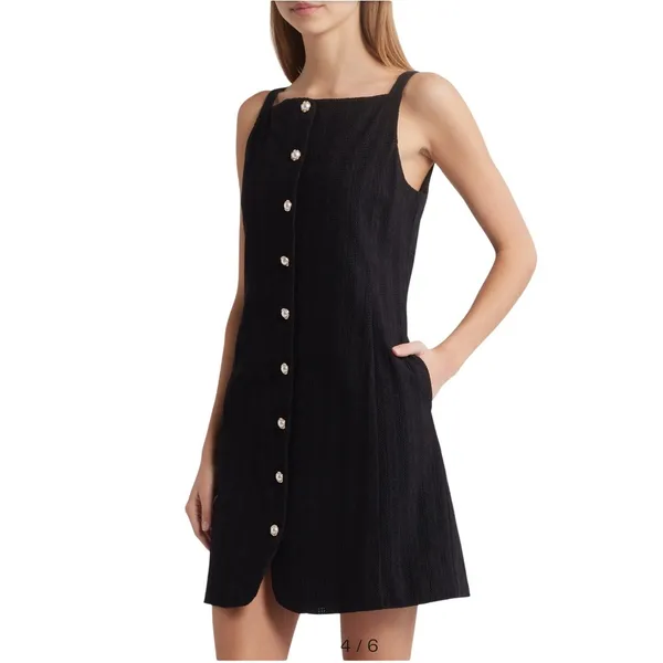 Charles‎ Henry NWT -741 Black Eyelet Mini Dress Pearl Button Square Neck S - Image 2