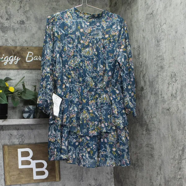 NWT City Studios Juniors Tiered Chiffon Fit & Flare Dress Teal Blue / Rust XL - Image 5