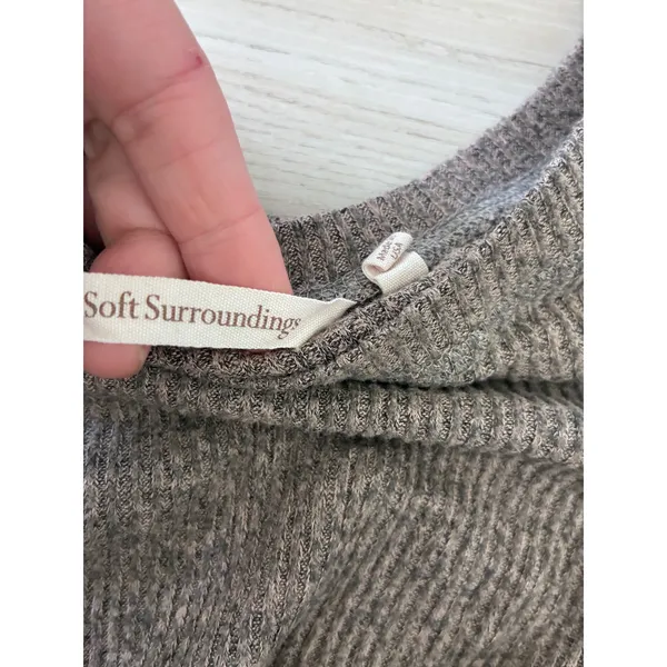 Soft Surroundings Ribbed Knit Lounge Set Tunic Top & Wide Leg Pants Taupe Brown - Image 4