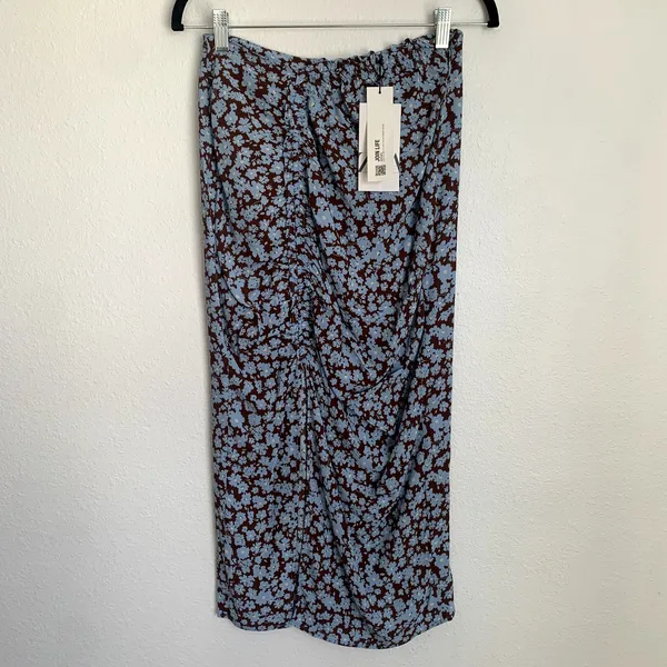 NWT Zara Draped Floral Print Skirt Brown‎ Blue - Image 7