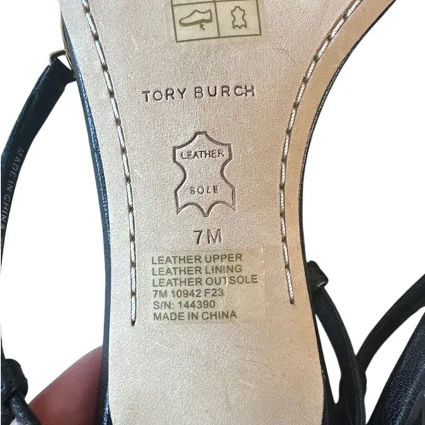 Tory Burch Metal Miller‎ Ankle Strap Sandals Black Gold Medallion 7 - Image 9
