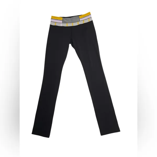 Lululemon‎ Black Yoga Leggings Size 8 Colorblock Waistband - Image 3