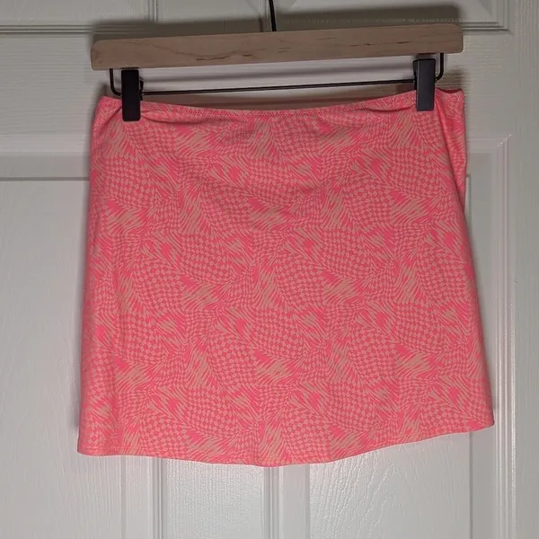 Aerie Pink Pattern Swim Cover Up Skirt Ruched Front Mid Rise Size M - Image 3
