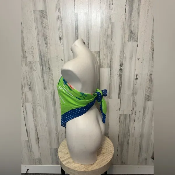 Hollister Floral Polka Dot Scarf Bandana Wrap – Green Blue Pink – One Size – NWT - Image 2