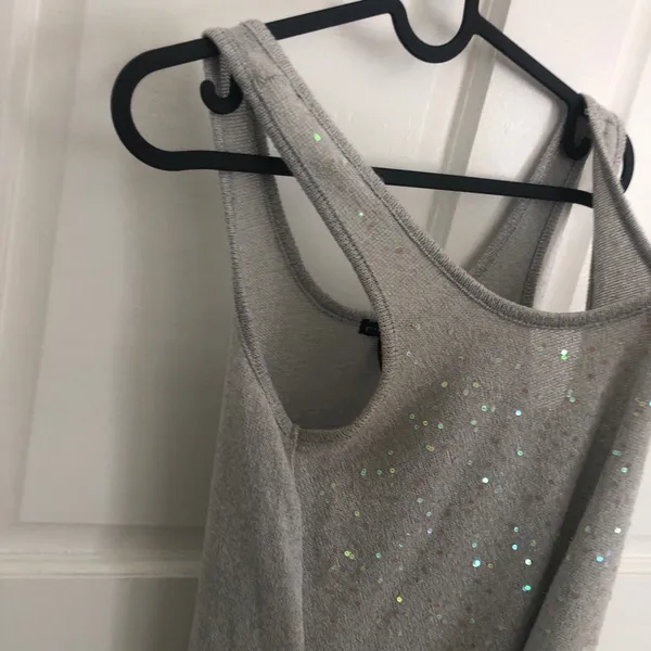 Vintage Y2K Fang Sequin Embellished Knit Tank Top Grey Blue Small - Image 7