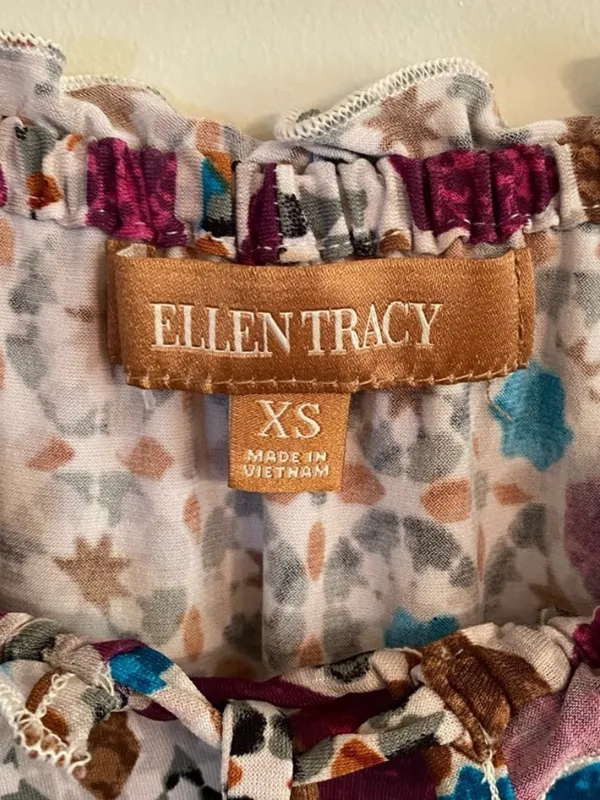 Ellen Tracey Brown Multi Color Cap Sleeve Ruffle Dress Extra Small - Image 5