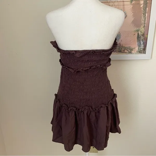 American Eagle Smocked Drop Waist Mini Dress in Brown XS - Image 5