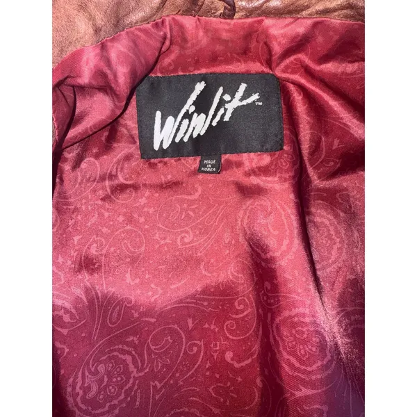 Vintage 80s Winlit Burgundy Leather Wrap Jacket Belted Power Shoulders M - Image 5