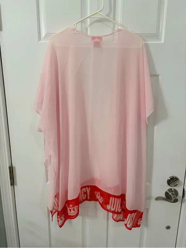 Juicy Couture Light Pink Sheer Kimono with Red Logo Hem - Image 4