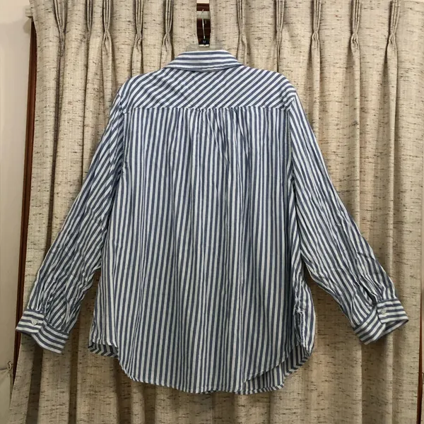 Aerie Blue and White Striped Button-Up Shirt With Pocket - Image 5