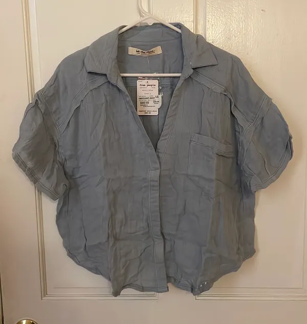We The Free FREE PEOPLE Full of Light Blue Short Sleeve Crop Top $88 NWT L M S XS - Image 2
