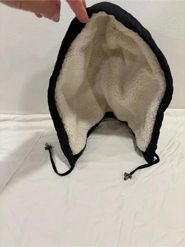 Button-On Hood Unisex OS Black Sherpa Lined Brushed Cotton - Image 6