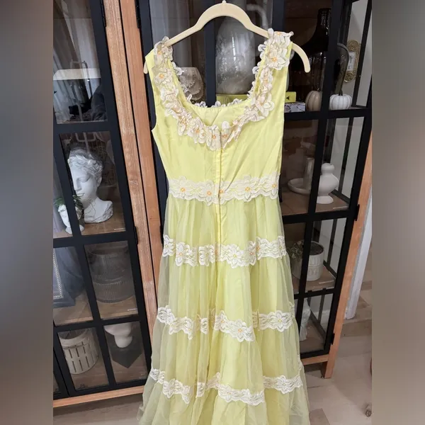 Nanette Lepore Vintage 1960s Nadine Lace Gown Union Made ILGWU Maxi Party Dress daisy flowers - Image 15