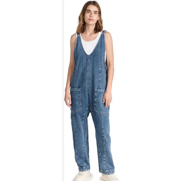 Free People Boho Denim Jeans Jumpsuit Blue Oversize Size XS - Image 2