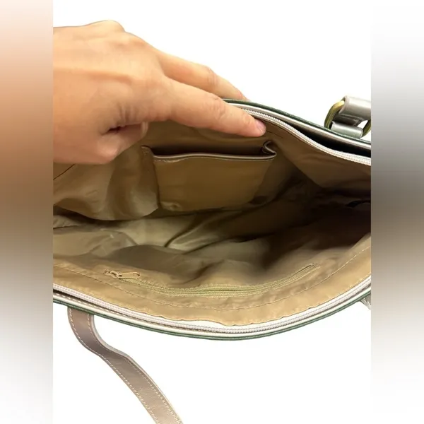 Aurielle Leather Silver & Green Purse Bag‎ Tote - Image 2