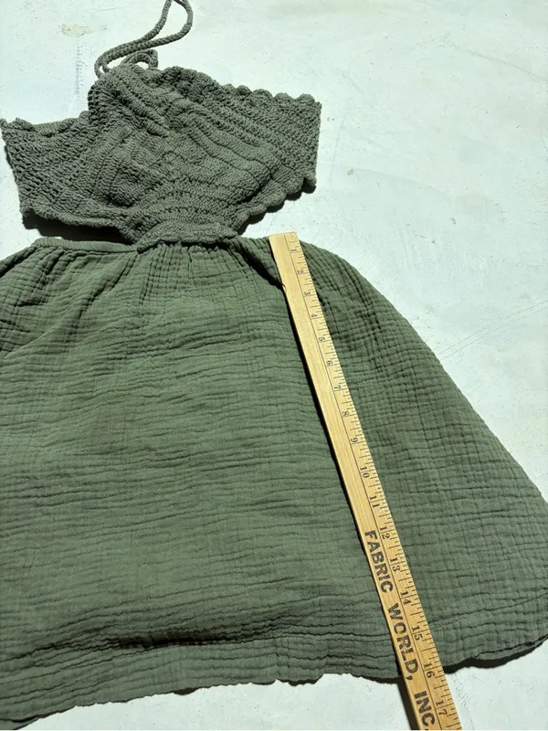 Aerie Olive Green Halter Cotton Dress medium - Image 3