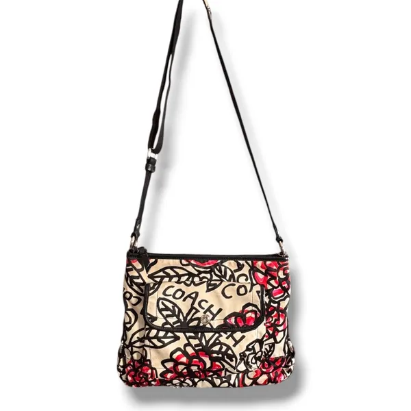 Coach Poppy Floral Graffiti Crossbody Bag Pink Black Satin Y2K Streetwear Purse - Image 14