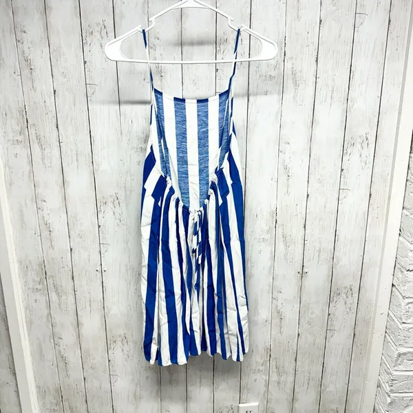 ASOS‎ Dress Women Sz 8 Curve Blue Striped Midi Tiered Sleeveless Beach Open Back - Image 4