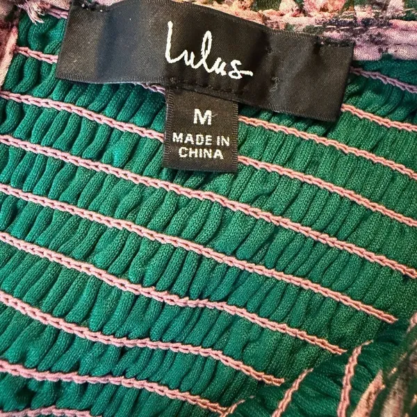 Lulus Floral Forever Print‎ Smocked Skater Dress in Green and Pink Size M - Image 9