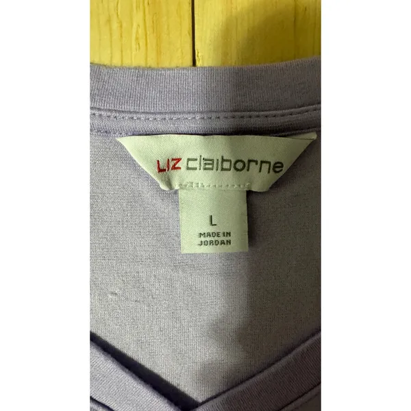 Liz Claiborne Womens Large Lavender V-Neck Puff Short Sleeve‎ Smocked Cuff Top - Image 2
