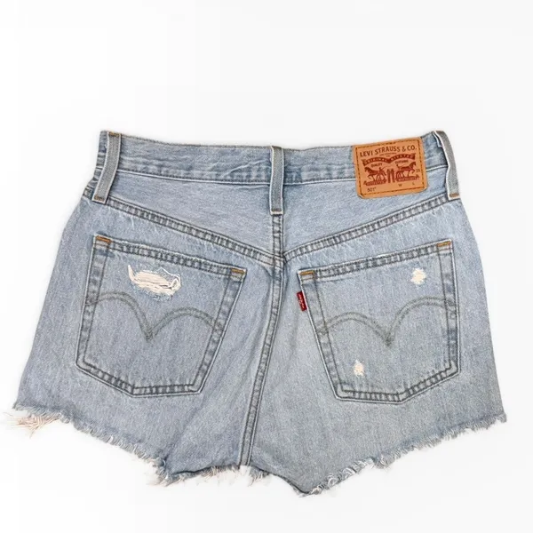Levis 501 Original High Rise Distressed Denim Shorts‎ Light Wash W25 Booty Party - Image 2
