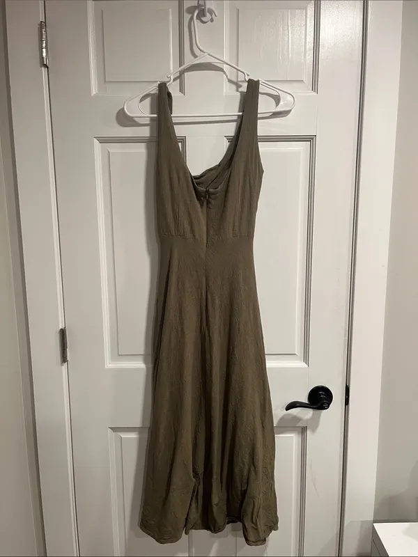 MABLE Cotton Open Front Twist Midi Dress In Olive Size Medium - Image 6