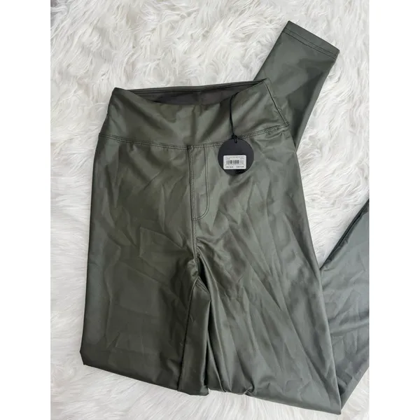 OFFLINE by Aerie Faux Leather High-Waisted Leggings Olive Green Size XS - Image 3