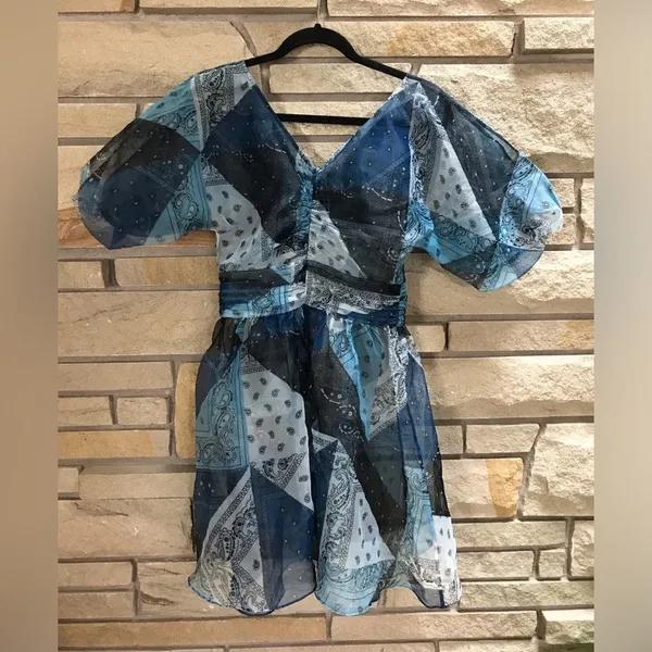 Staud x C.Bonz Bandana Print Patchwork Mini Dress Crepe Organza Sheer Sample - Image 12