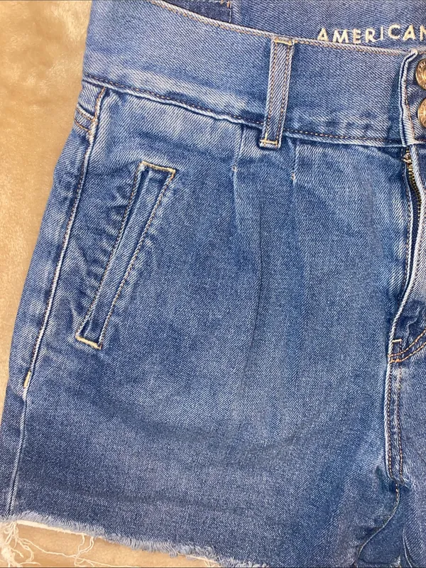 American Eagle Outfitters Blue Denim High-Waist Frayed Shorts - Image 3