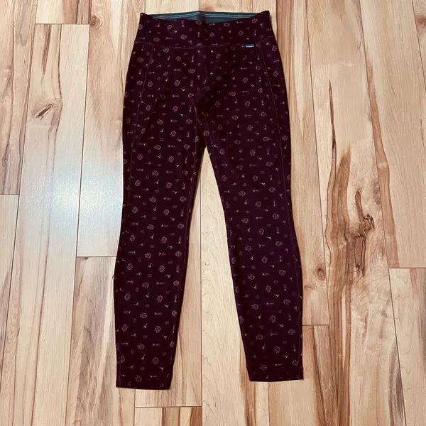 Patagonia Capilene Midweight Base Layer Pants Womens XS Burgundy Floral Pattern - Image 2