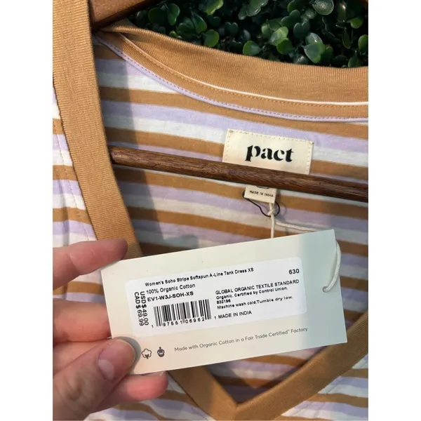 Pact 100% Organic Cotton V Neck Softspun Tank Dress In SoHo Stripe Sz XS NWT - Image 2