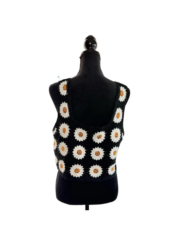 Y2K Black Sunflower Crotched Tank Top Size X-Large Women's New No Tags - Image 4