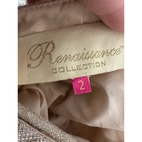 Renaissance Collection Gown Dress 2 Champagne Gold Metallic Lace Up Formal Prom - Image 3
