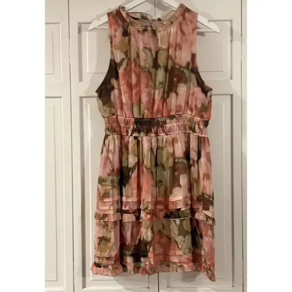 Nicole Miller pink floral smocked waist floral chiffon dress XL - Image 3