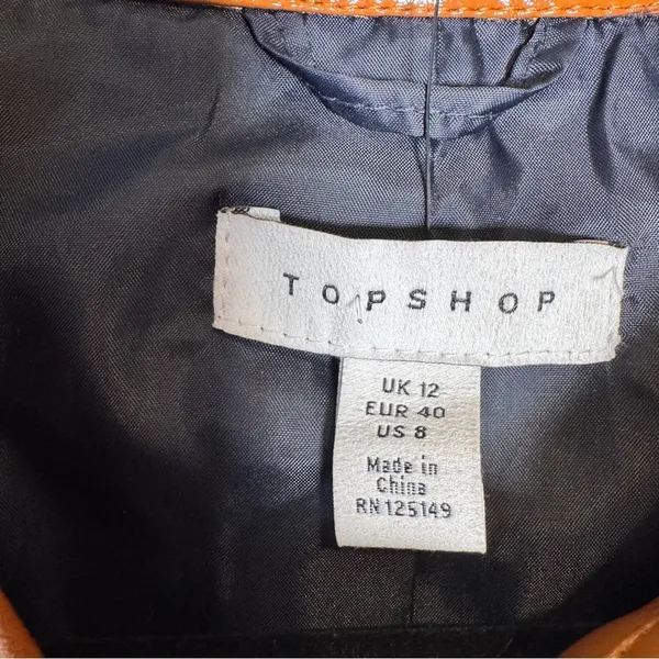 Topshop Brown Faux Patent Leather Trench Coat Jacket Womens 8 Preppy Fall Classy - Image 5