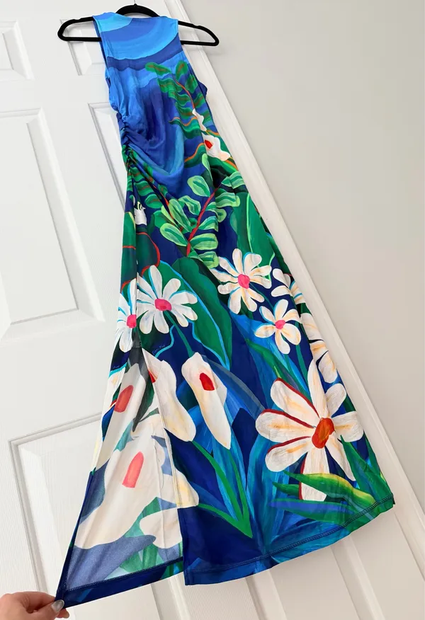 Farm Rio Tropical Garden Print Ruched Maxi Dress, Size M - Image 9