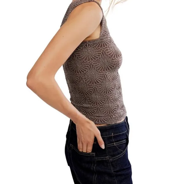 Intimately Free People Love Letter Cami Brown‎ Textured Crop Square Neck Top - Image 3