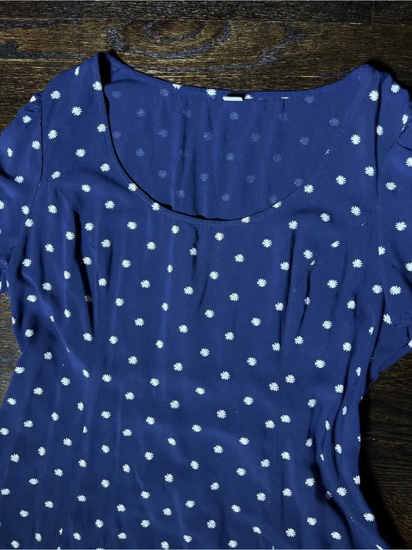 Old Navy Blue Daisy Floral Short Sleeve Mini Dress Scoop Neckline Size XL - Image 3