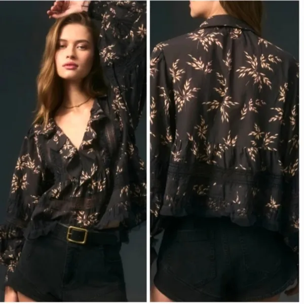 Anthropologie ruffled v neck popover blouse - Image 2
