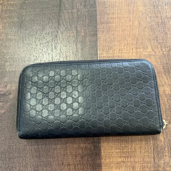 Gucci Guccissima Zip Around Wallet Black Leather GG Embossed Long Wallet - Image 7