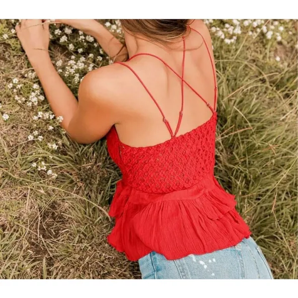 Free People One Cherry‎ Red Adella Cami NEW Sz M - Image 3