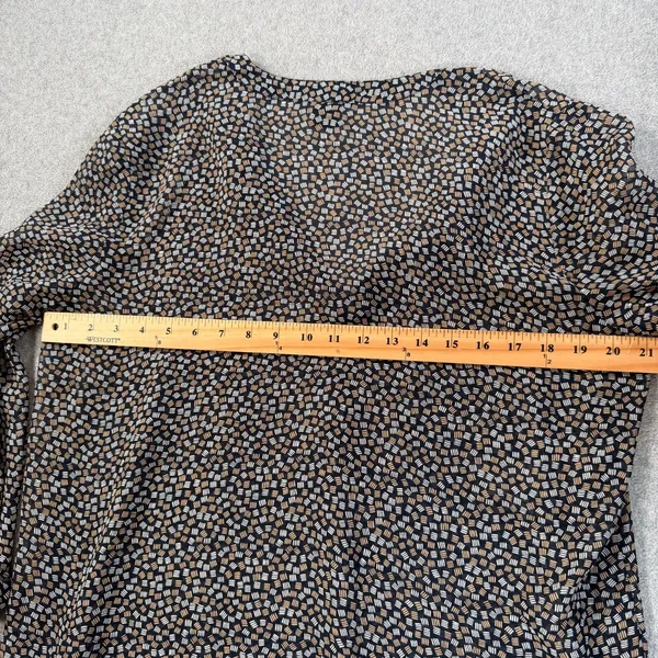 Ann Taylor Sheer Blouse Women's Large Black Geometric Print Long Sleeve V-Neck - Image 7