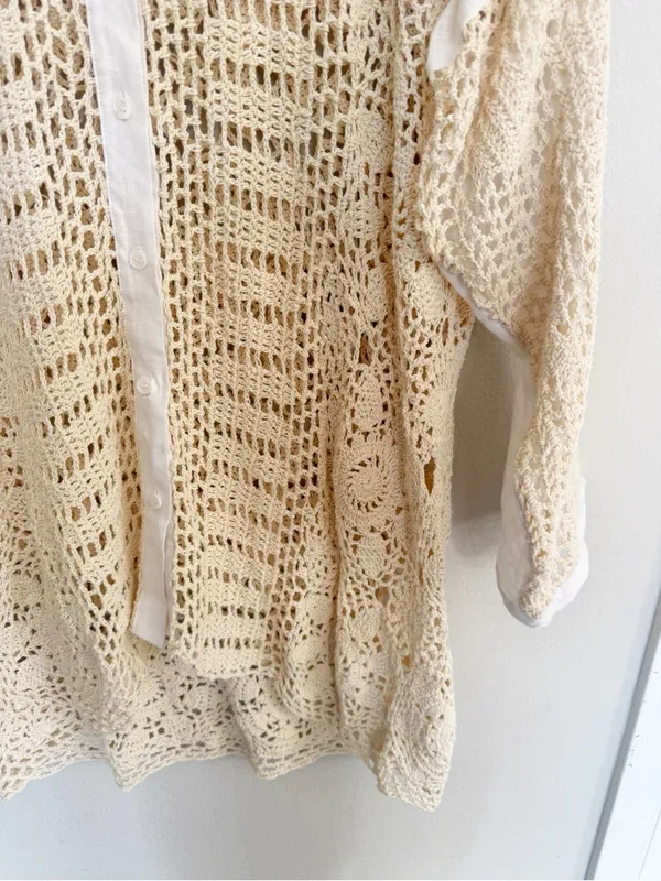 Zara Contrasting Crochet Top Size M - Image 5