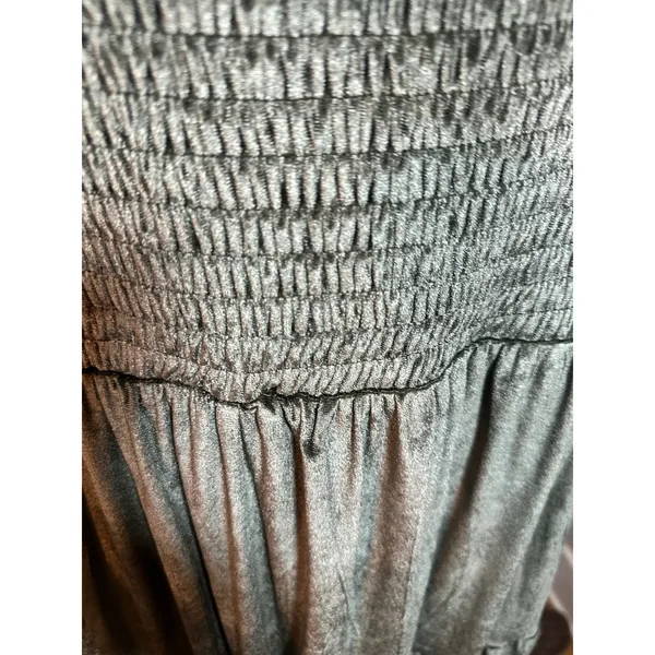 Baltic Born Olive Green Velvet Smocked Tiered Midi Dress 2XL Square Neck Puff - Image 2