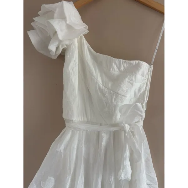 Lulus Sweet Definition White Burnout Ruffled One-Shoulder Midi Dress Size Large - Image 11
